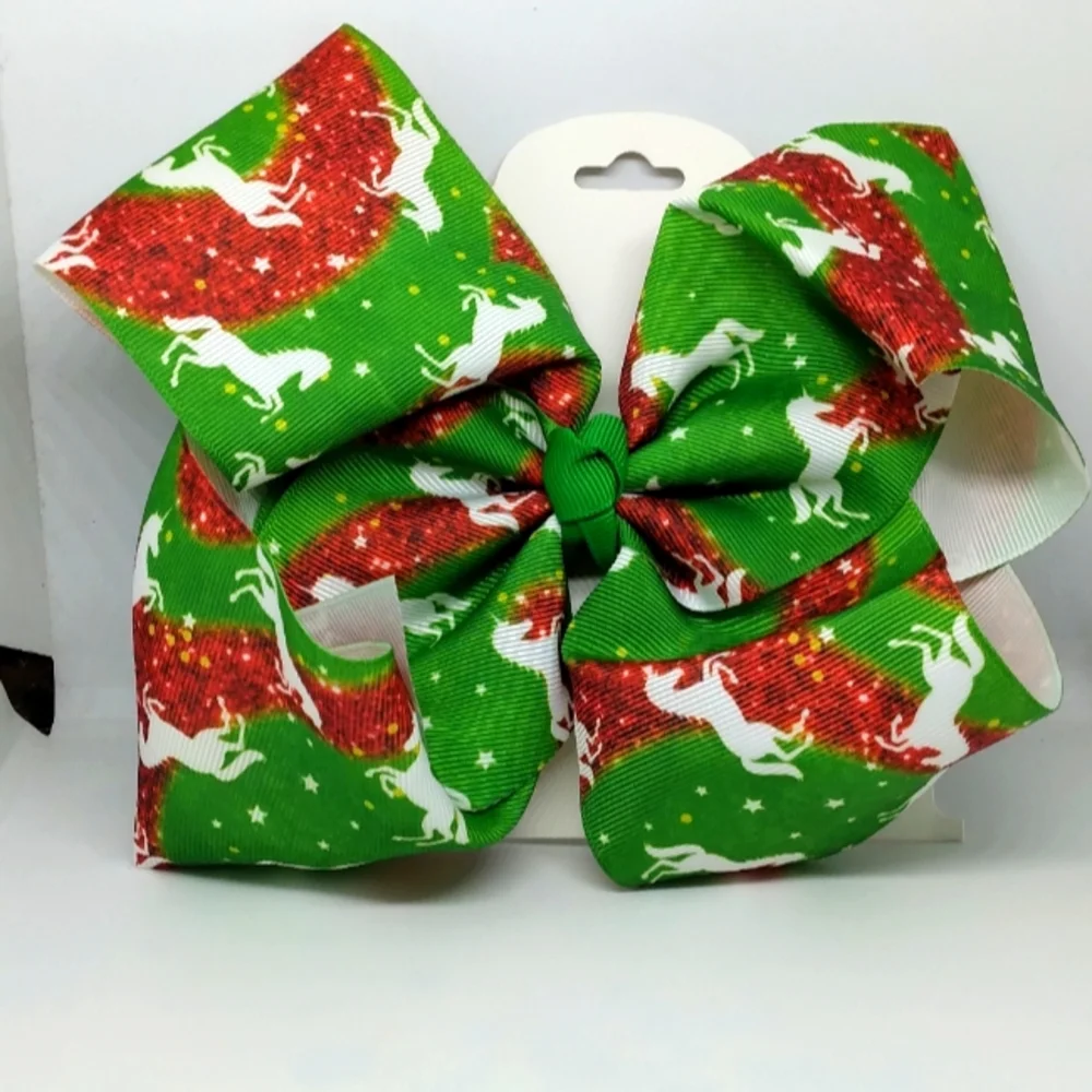 Christmas unicorn hair Bow